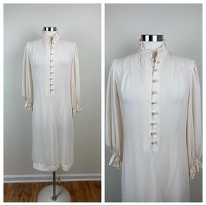 Vintage Herman Marcus Dallas White Cream Long Sleeve Button Dress